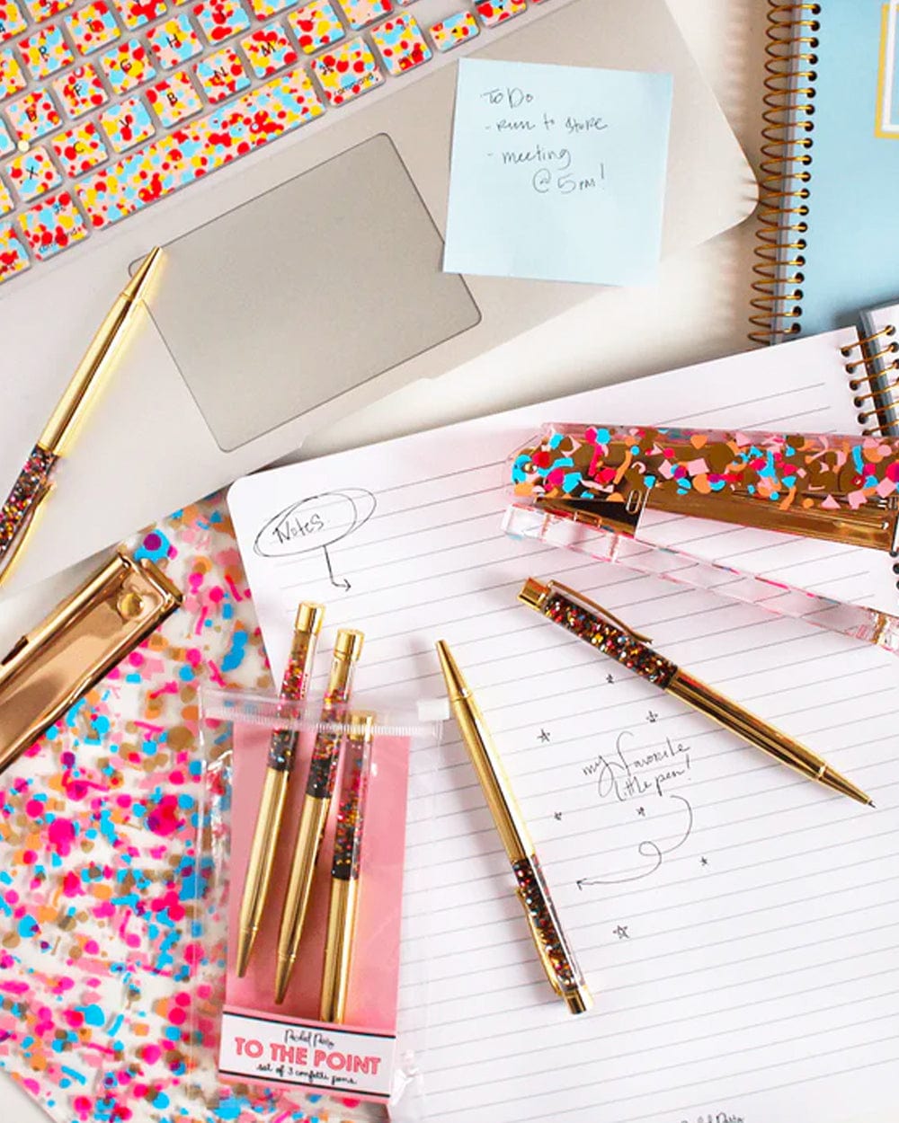 Gold Confetti-Filled Ballpoint Pen Set