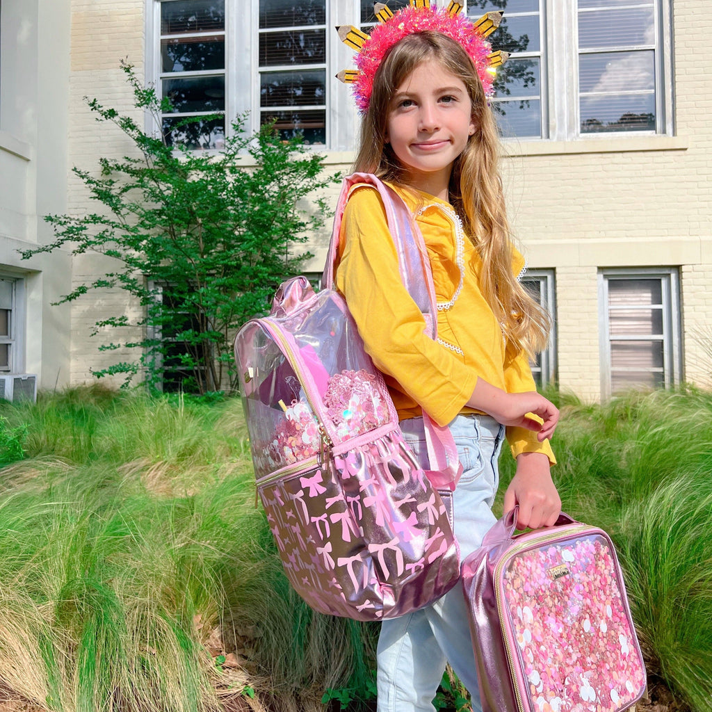 Pink Bow Confetti Backpack