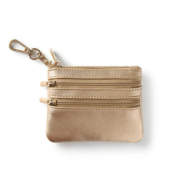 Mini Gold Leatherette Clip & Zip Wallet