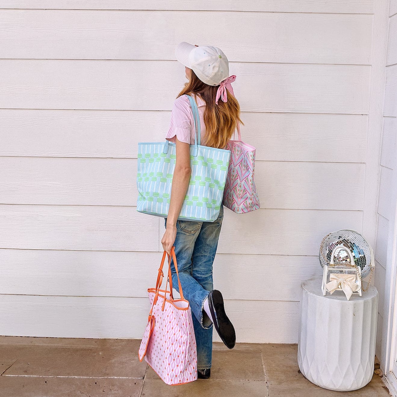 Blue Lattice Oversized Tote with Wallet