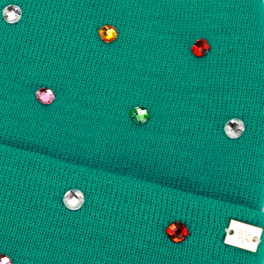 Emerald Knit Rhinestone Beanie and Mittens Set