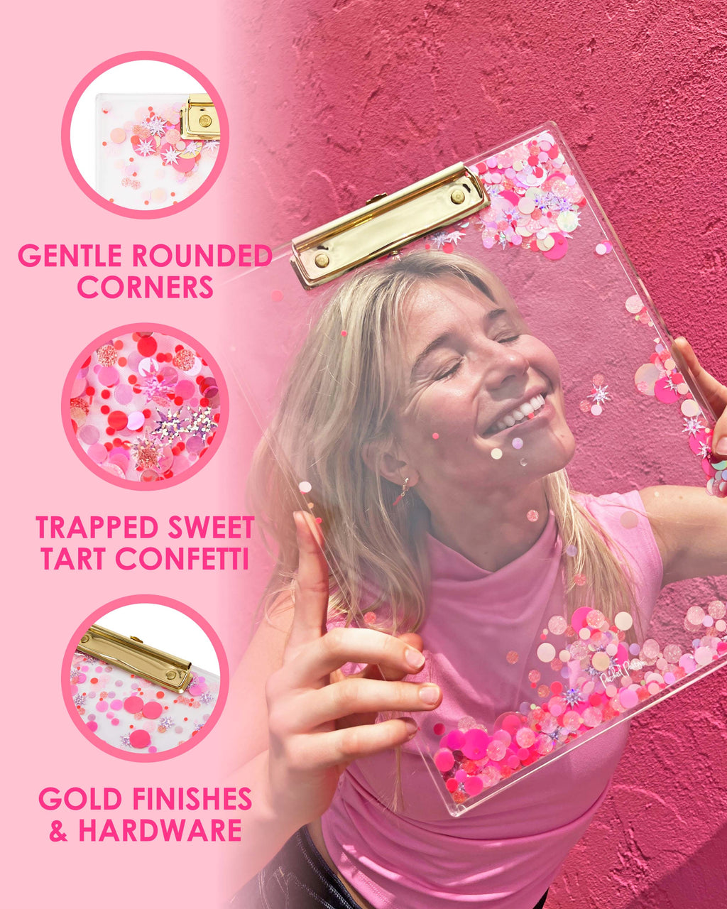 Pink Confetti Acrylic Clipboard