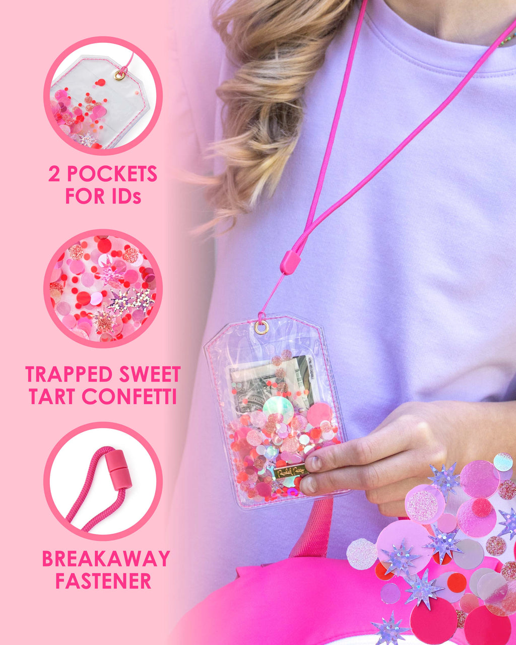 Pink Confetti ID Holder with Lanyard