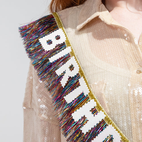 Birthday Vibes Tinsel & Glitter Sash