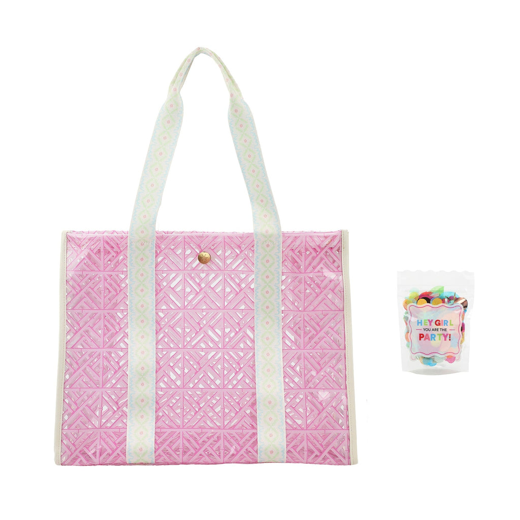 Pink Geo Tile Clear Vinyl Tote Bag