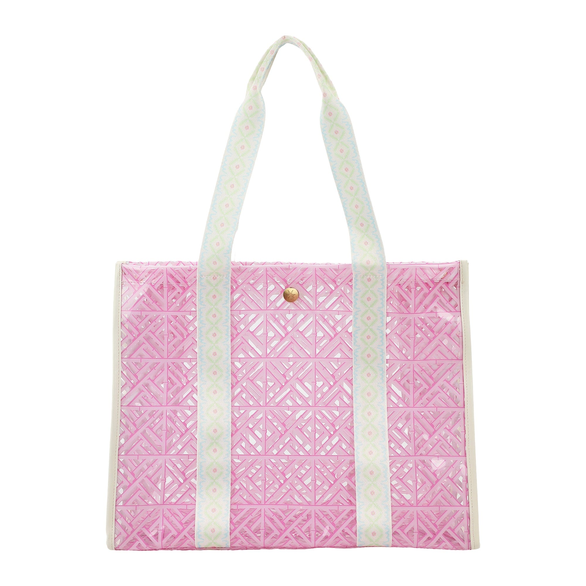 Pink Geo Tile Clear Vinyl Tote Bag