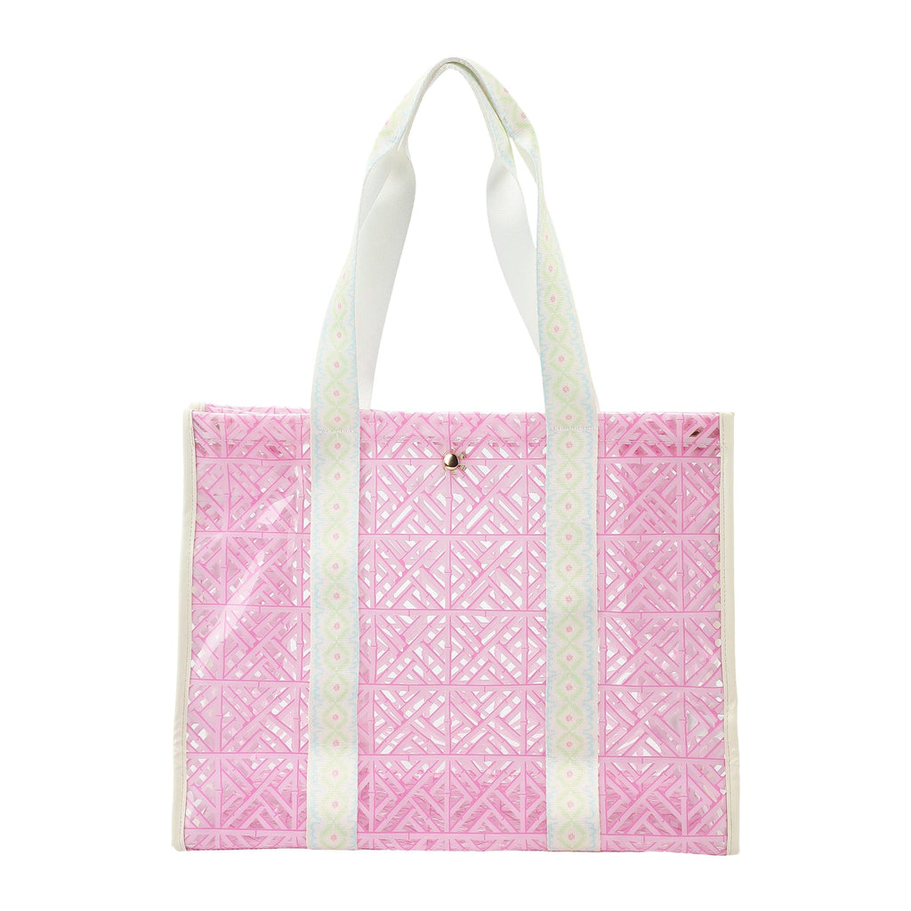 Pink Geo Tile Clear Vinyl Tote Bag