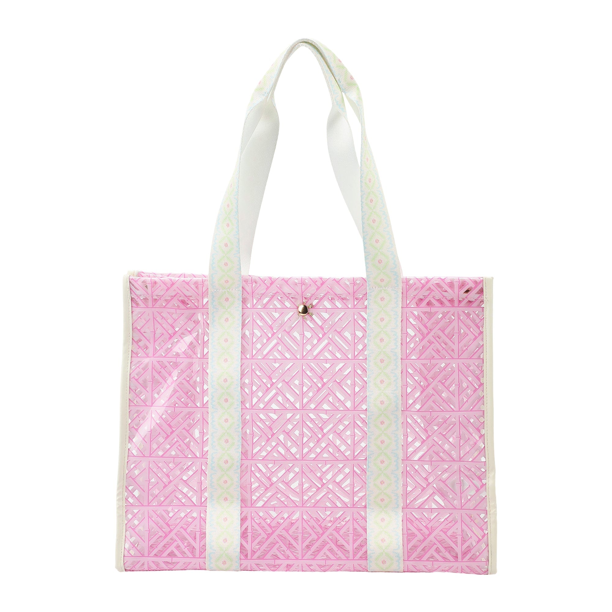 Pink Geo Tile Clear Vinyl Tote Bag