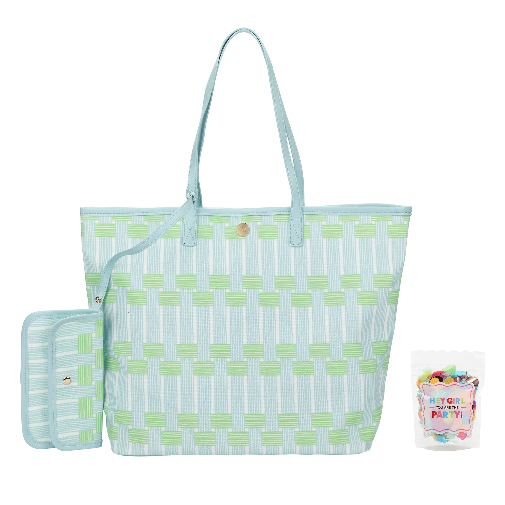 Blue Lattice Oversized Tote with Wallet