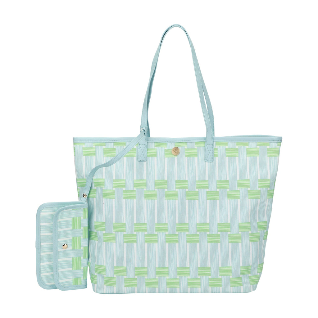 Blue Lattice Oversized Tote with Wallet
