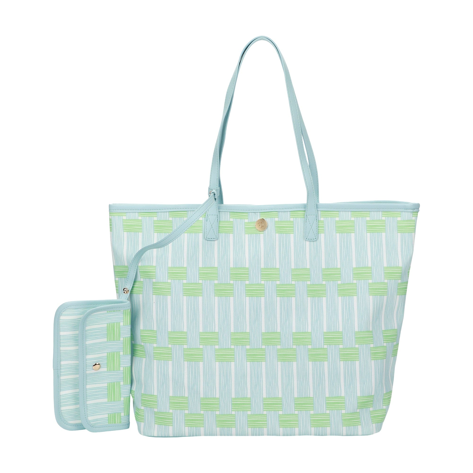 Blue Lattice Oversized Tote with Wallet