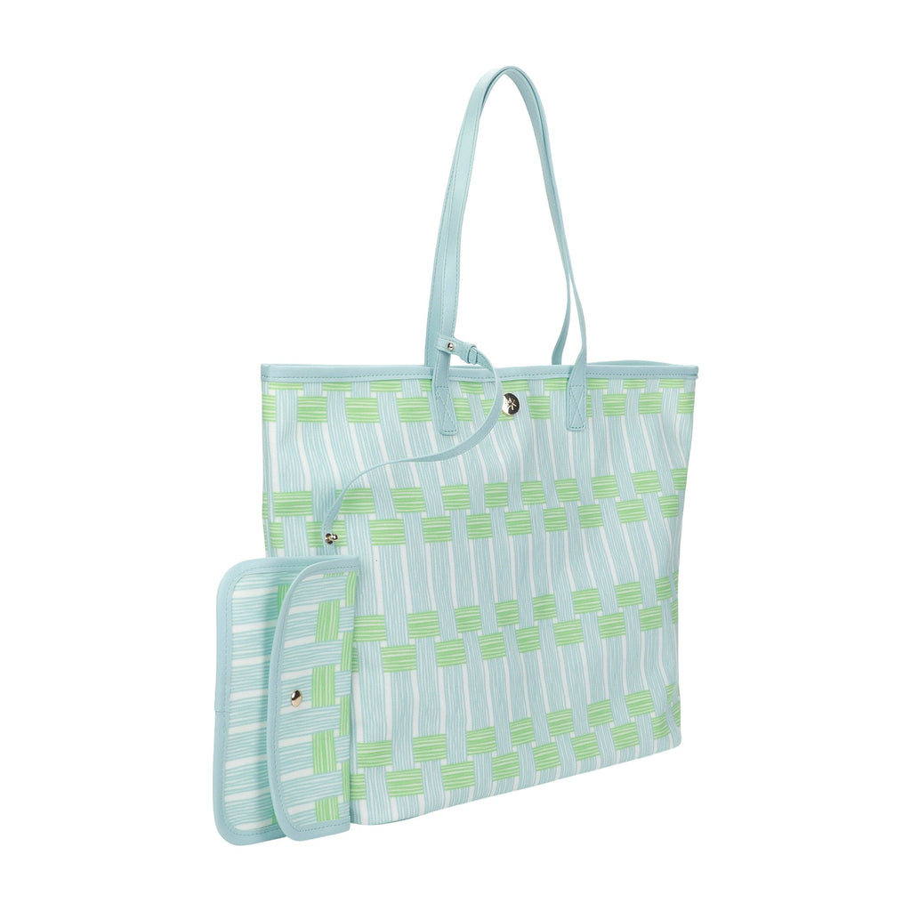 Blue Lattice Oversized Tote with Wallet