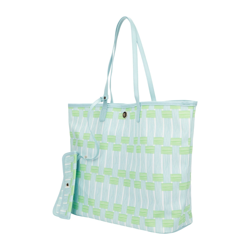 Blue Lattice Oversized Tote with Wallet