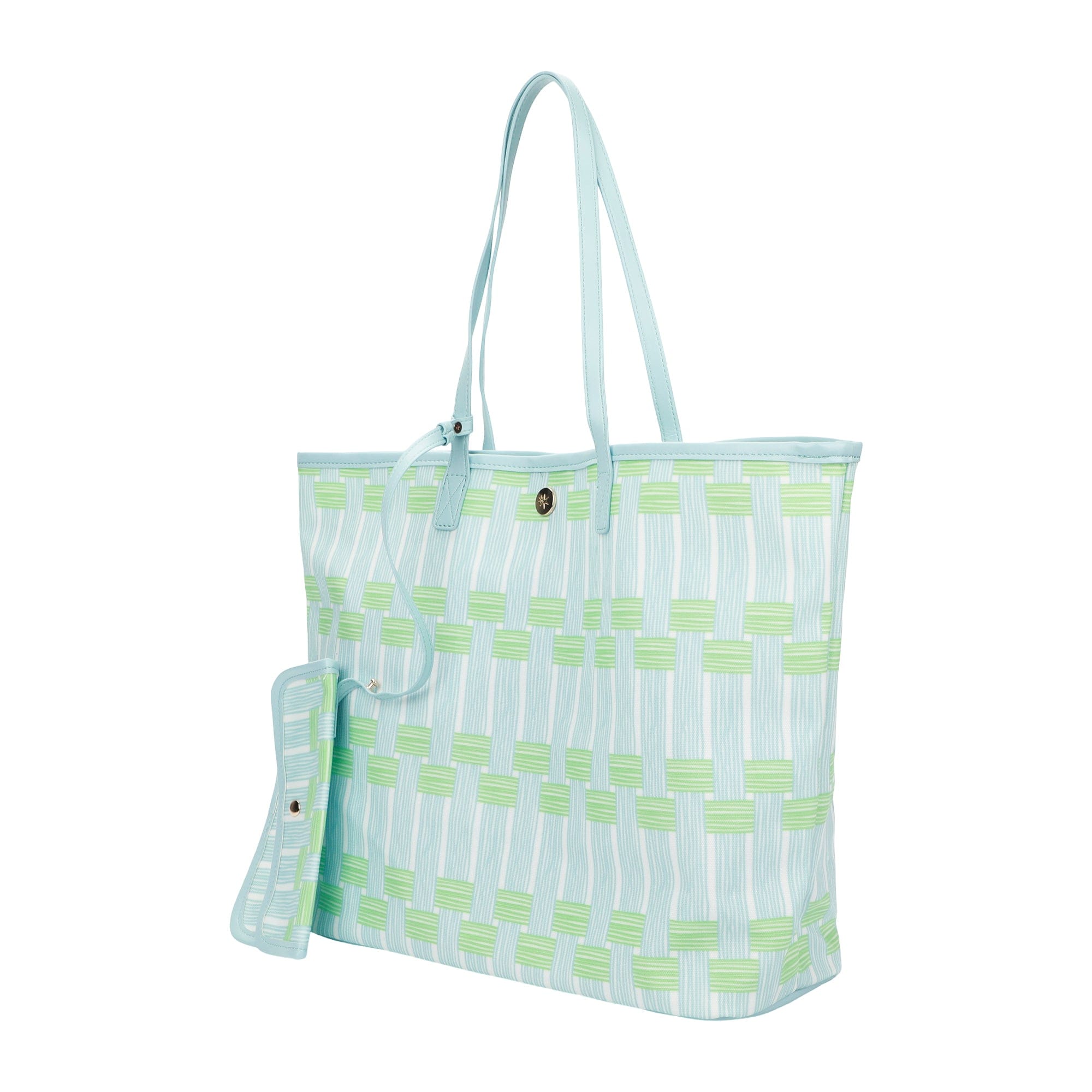 Blue Lattice Oversized Tote with Wallet