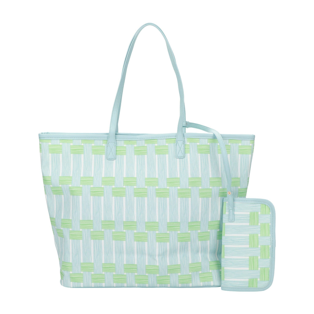 Blue Lattice Oversized Tote with Wallet