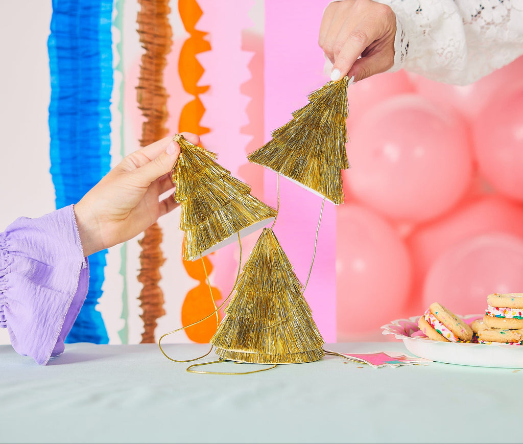 Mini Gold Fringe Party Hats (set of 4)