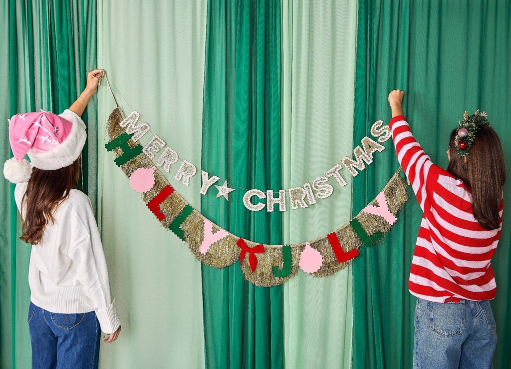 Holly Jolly Gold Fringe Banner (Reusable Holiday Garland)