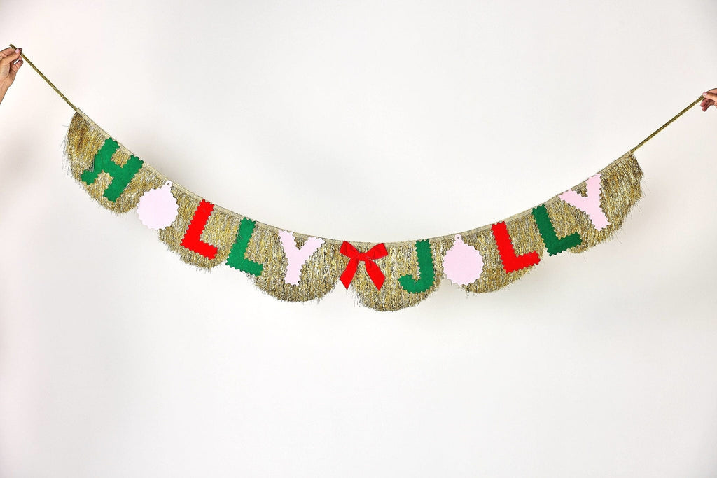 Holly Jolly Gold Fringe Banner (Reusable Holiday Garland)