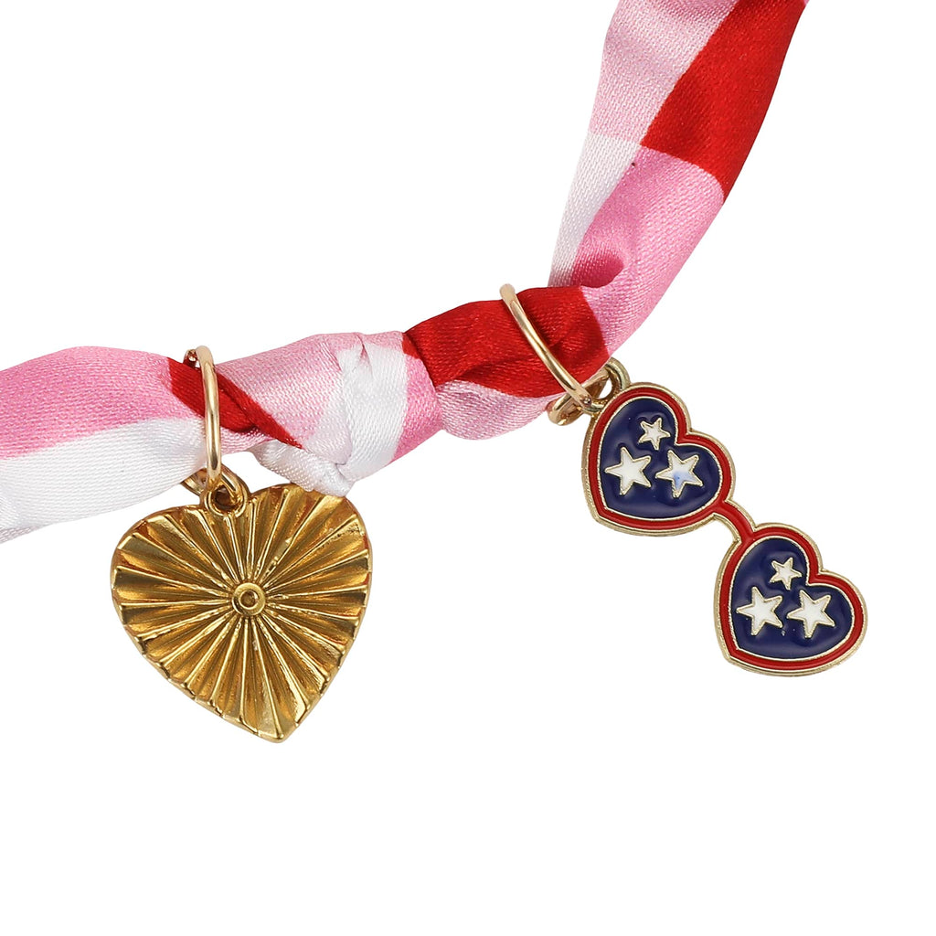 All-American Gingham Satin Scarf Charm Necklace