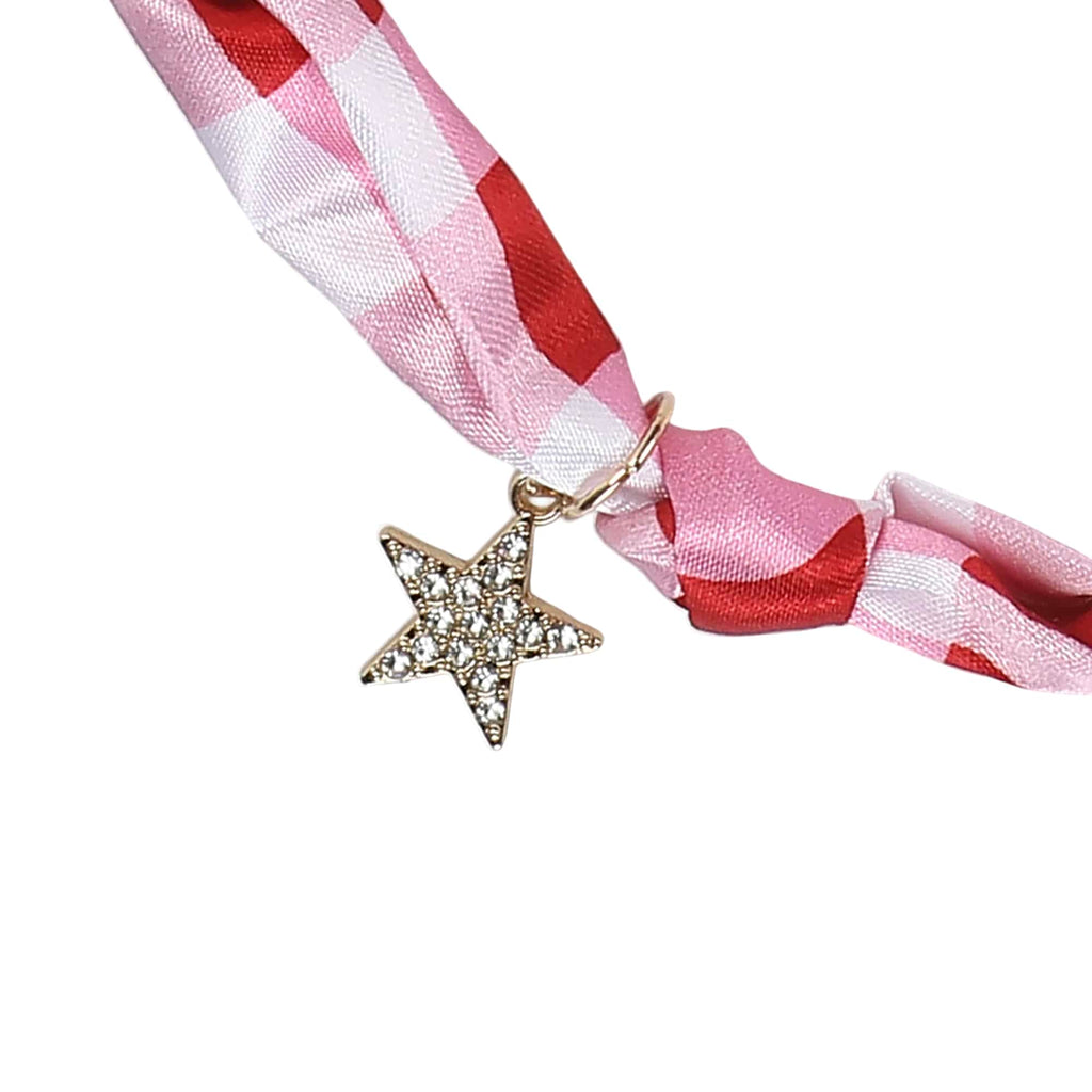 All-American Gingham Satin Scarf Charm Necklace