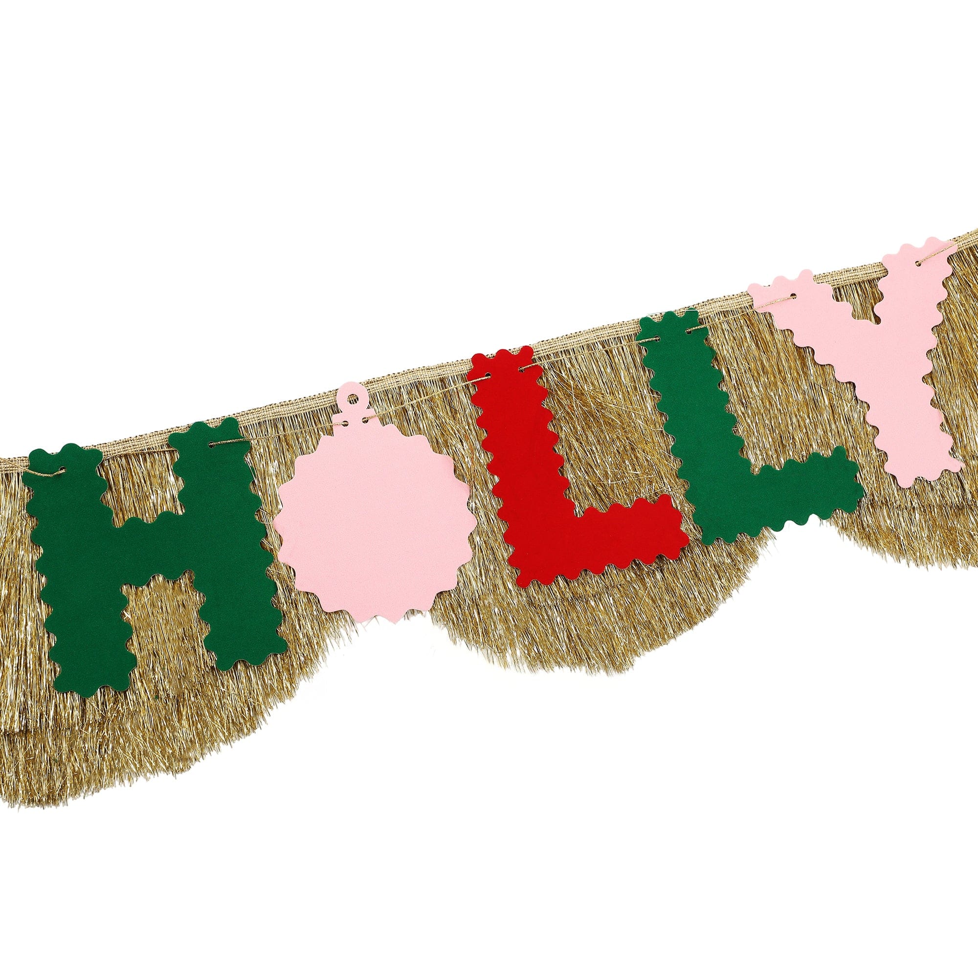 Holly Jolly Gold Fringe Banner (Reusable Holiday Garland)