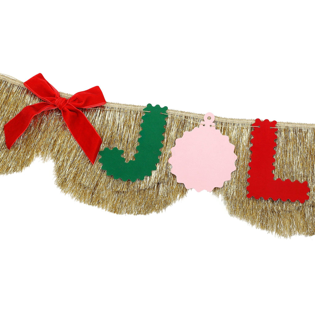 Holly Jolly Gold Fringe Banner (Reusable Holiday Garland)