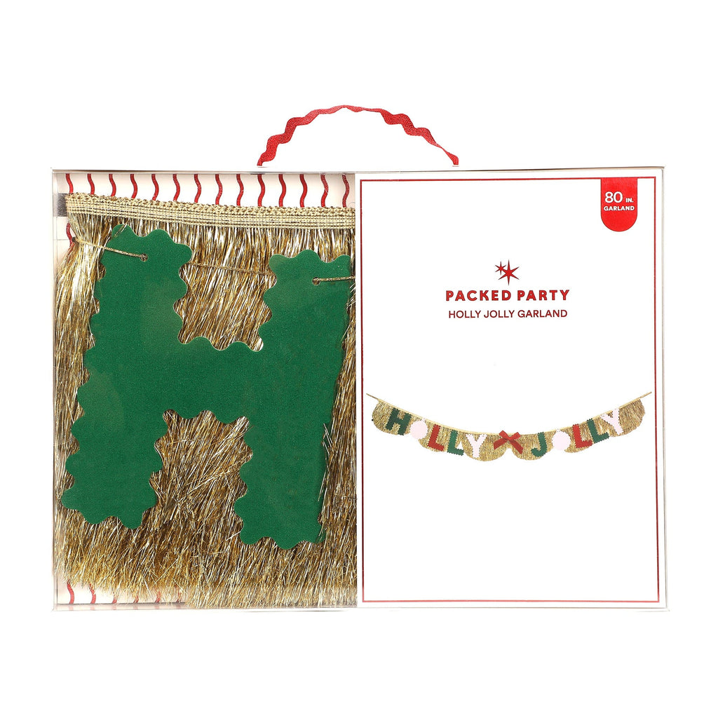 Holly Jolly Gold Fringe Banner (Reusable Holiday Garland)