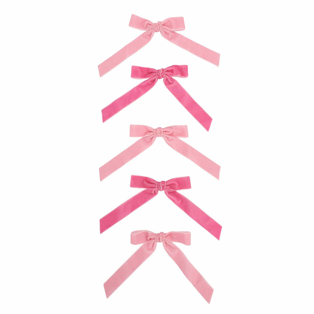 Pink Velvet Clip-On Bow Set (5 count)