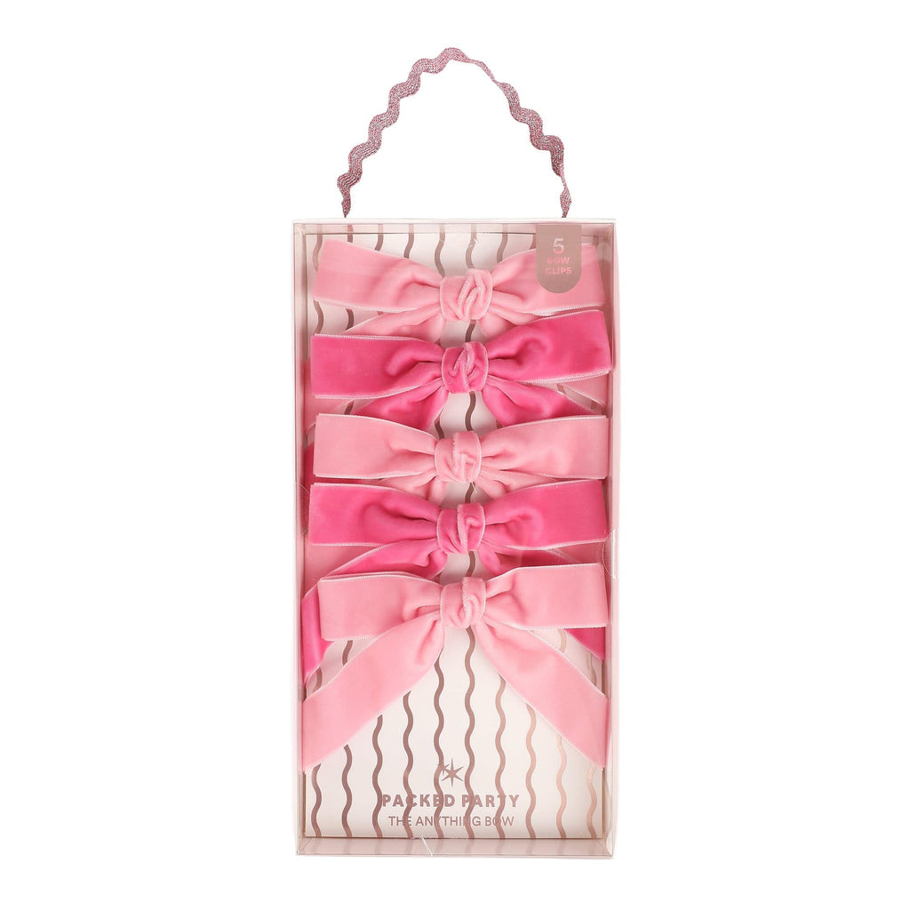 Pink Velvet Clip-On Bow Set (5 count)
