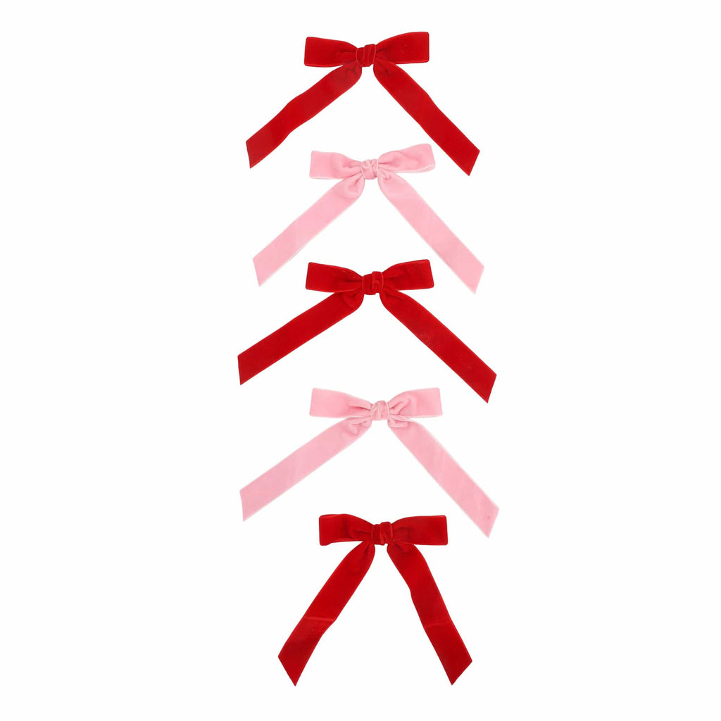 Pink & Red Velvet Clip-on Bow Set (5 count)