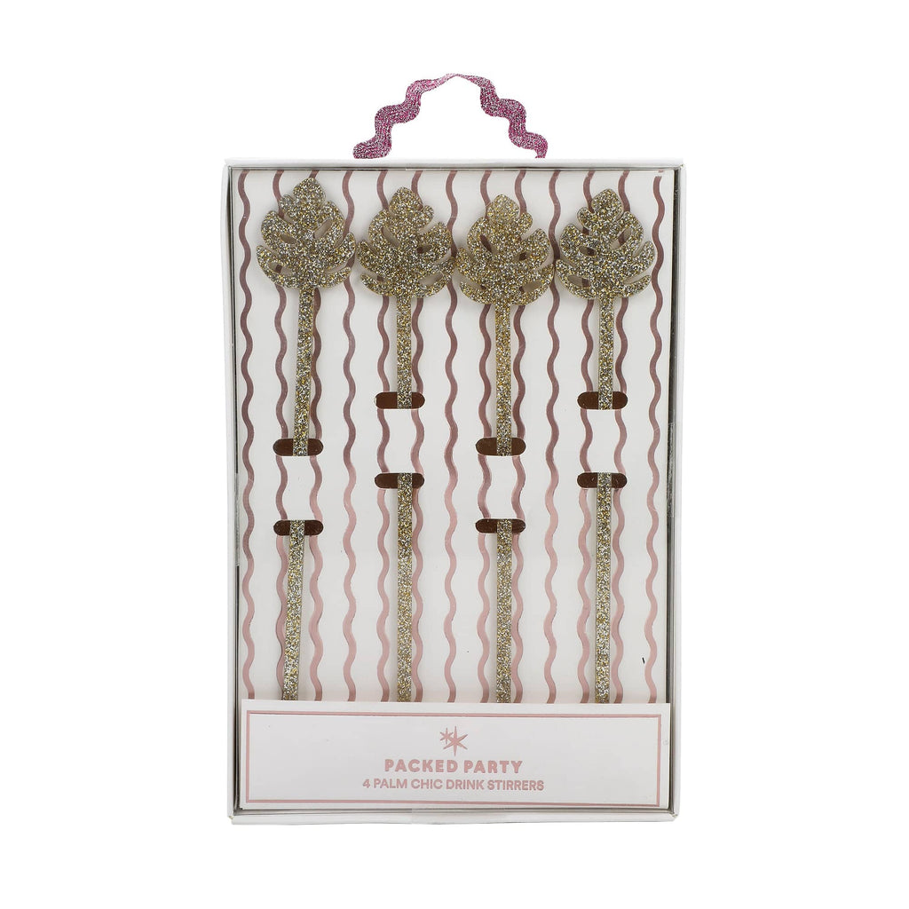 Palm Leaf Glitter Acrylic Drink Stirrers (4 ct)