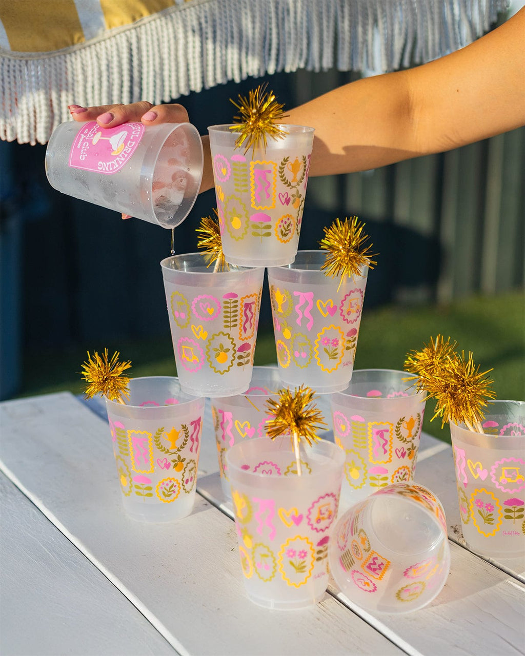 Social Club Reusable Party Cups and Pom Stirs (set of 10)