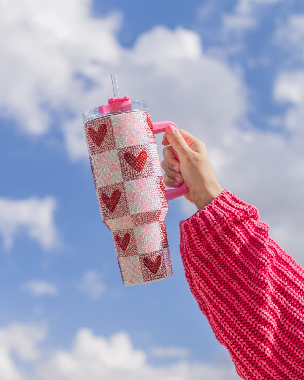 Rhinestone Hearts Stainless Steel Tumbler (Single or Set of 4)