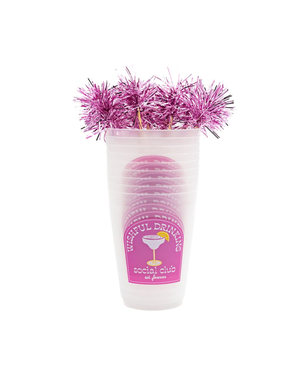 Wishful Drinking Reusable Party Cups with Pom Stirs (Set of 10)