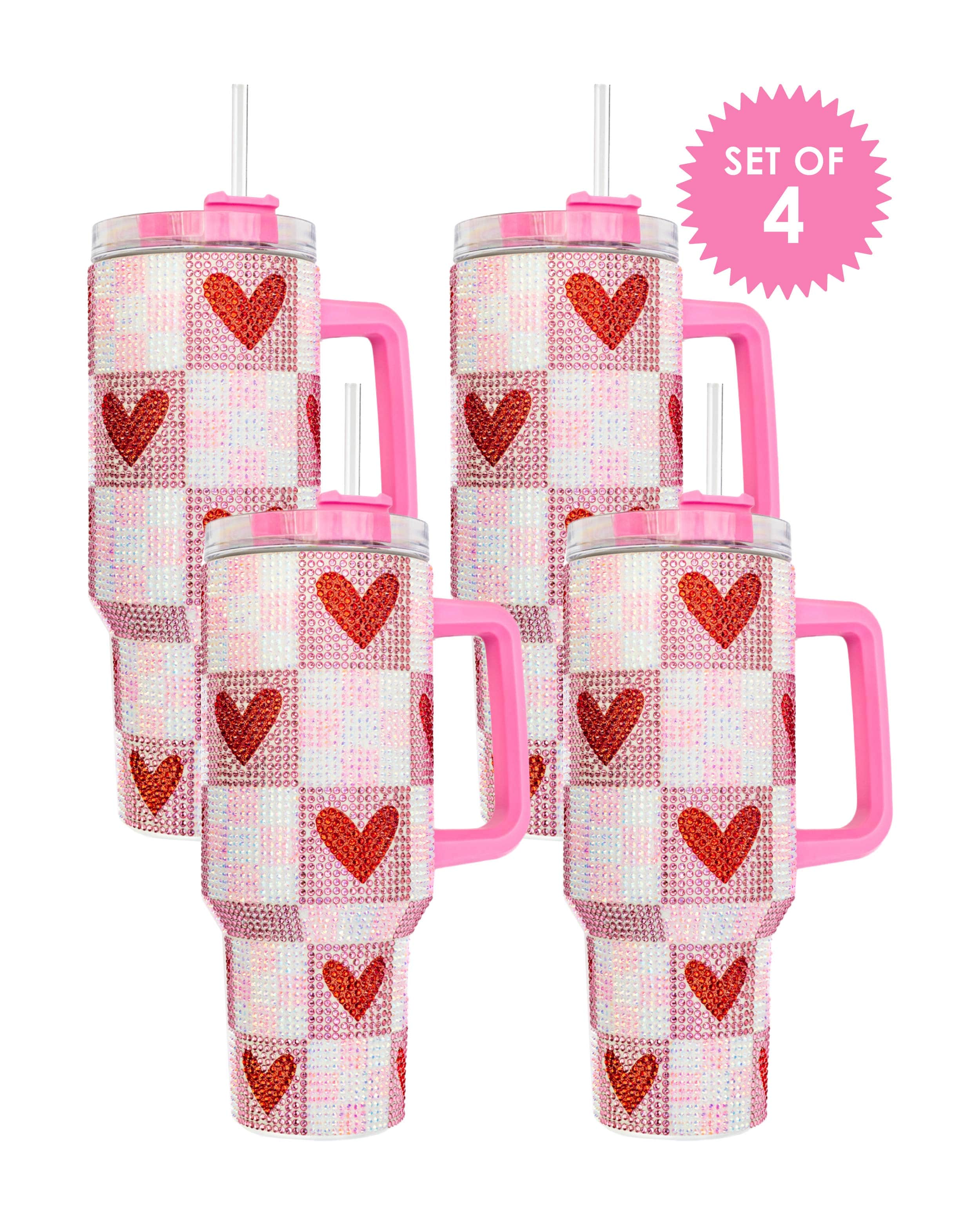 Rhinestone Hearts Stainless Steel Tumbler (Single or Set of 4)