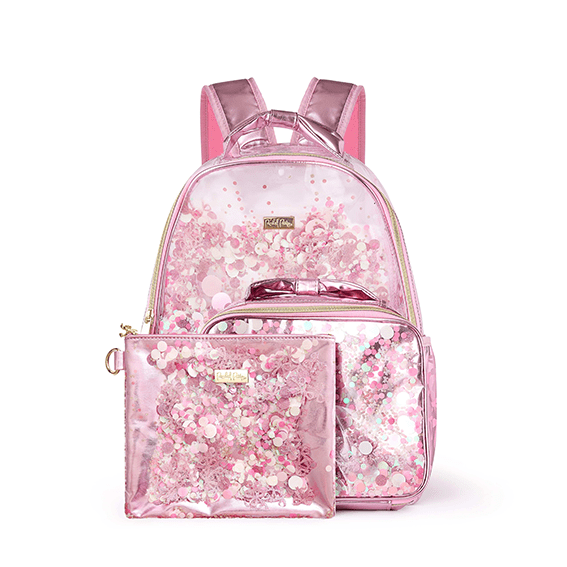 Pink Confetti Bows Backpack Bundle (Backpack, Lunchbox & Pouch)